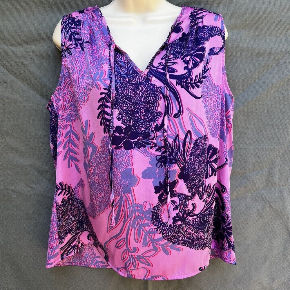 Coldwater Creek Size L 14 Pink Purple Shirt Blouse Sleeveless Tropical Classy